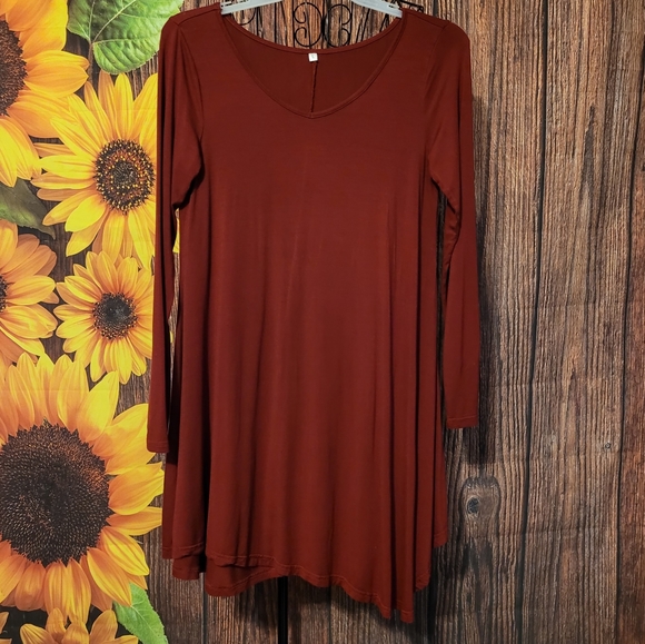 Merlot Long Sleeve Asymmetrical Dress - Picture 1 of 5